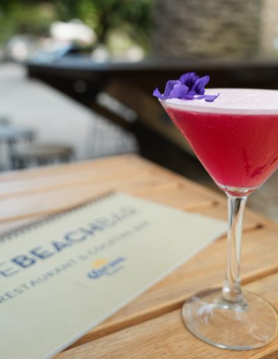 Refreshing summer cocktails at seaside bar