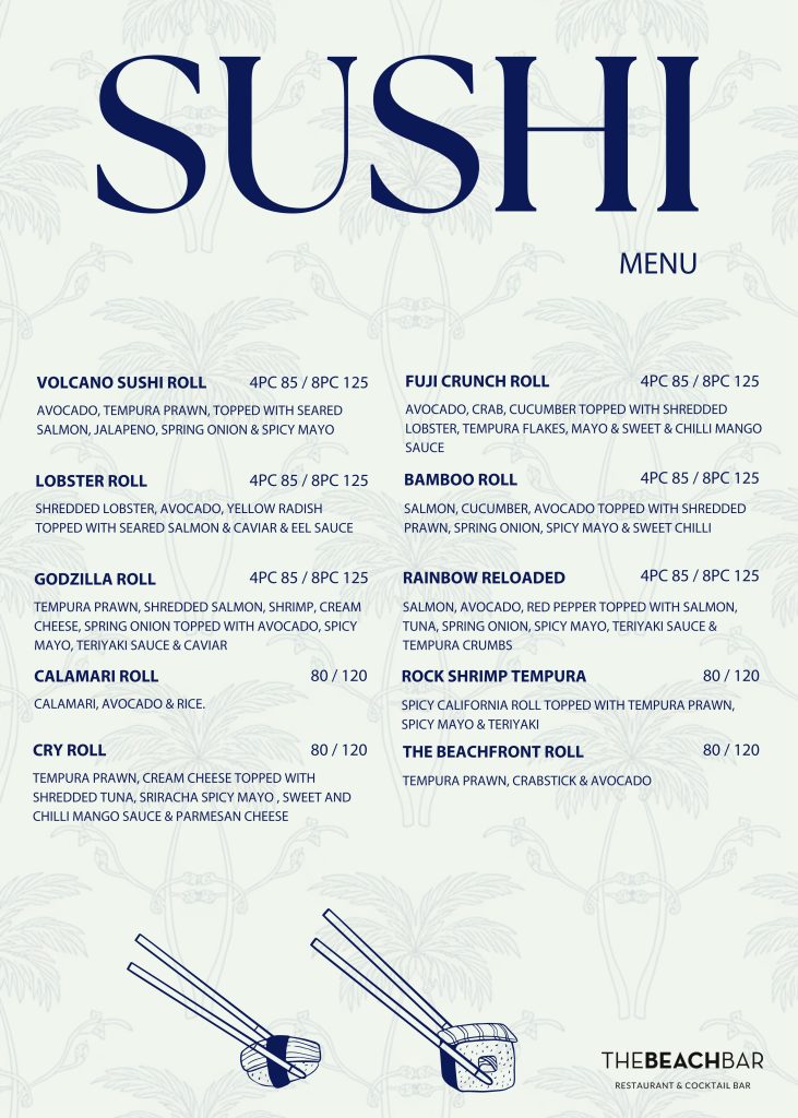 Beach Bar Sushi Menu