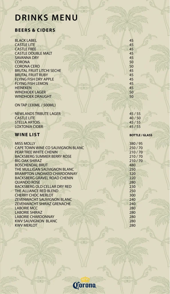 MENU BEACH BAR