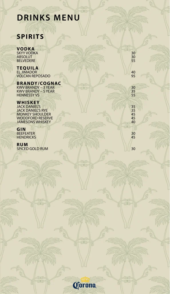 BEACH BAR MENU